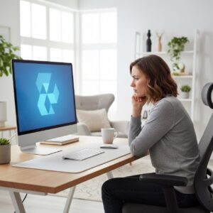 Person wartet genervt am Schreibtisch vor einem langsamen Computer