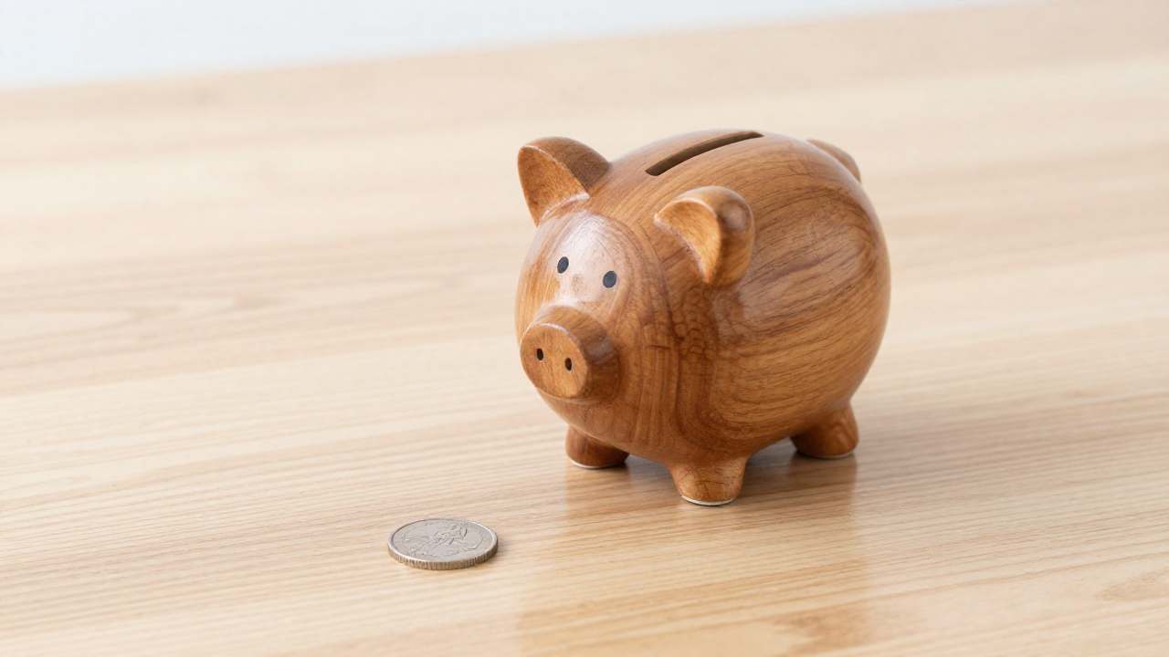 Sparschwein und Münze auf Holztisch als Symbol für die Änderung der Rente 2026.