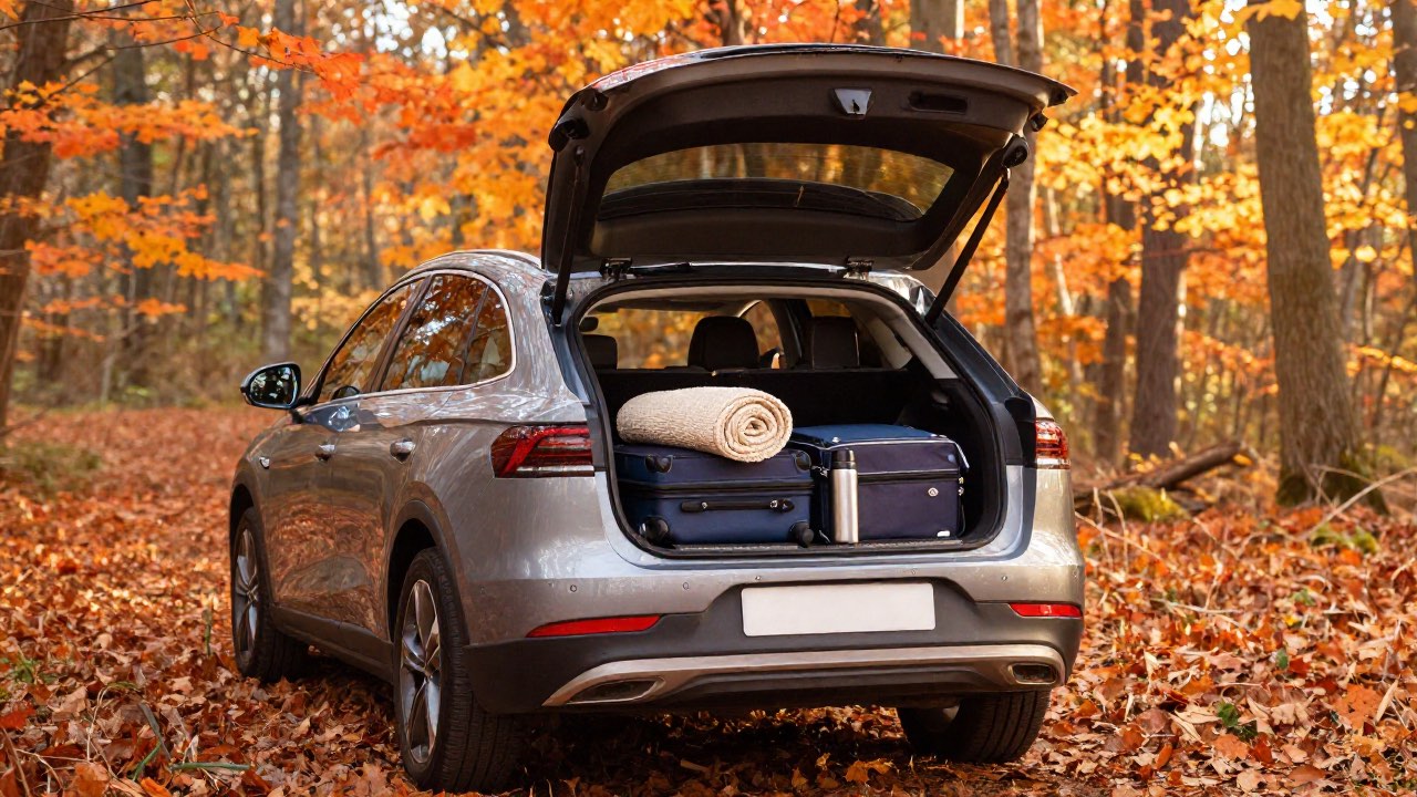 Gepackter Kofferraum im bunten Herbstwald – wann sind die Herbstferien 2026?